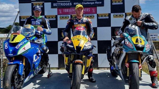 Harrison, Todd and Dunlop on the podium with their bikes