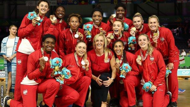 England netball celebrate winning Commonwealth Games gold