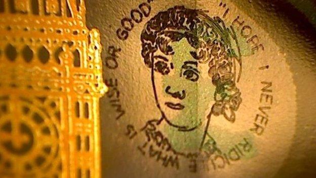 An enlarged picture of the engraving on a £5 note