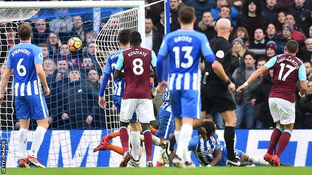 West Ham's Javier Hernandez fires in off the bar to equalise