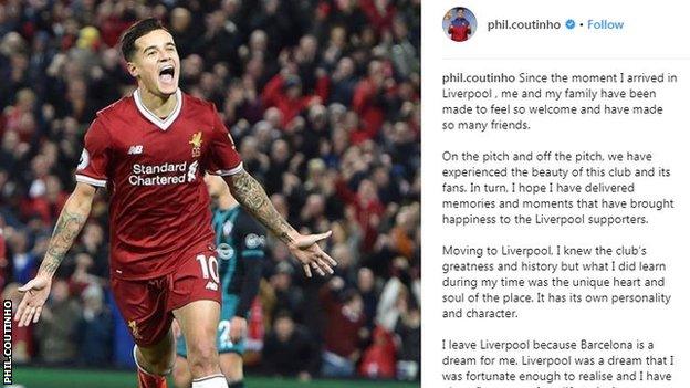 Philippe Coutinho Instagram post