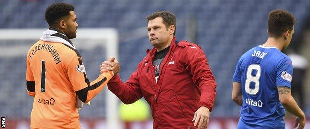 Rangers goalkeeper Wes Foderingham and caretaker manager Graeme Murty