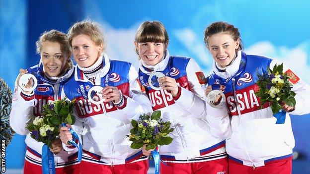 Olga Zaitseva, Yana Romanova, Ekaterina Shumilova and Olga Vilukhina of Russia