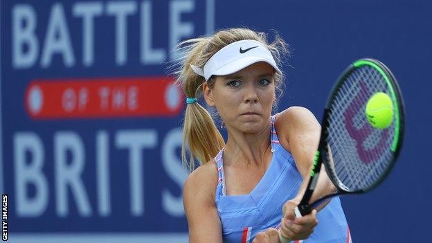 Katie Boulter playing at the Battle of the Brits event in July