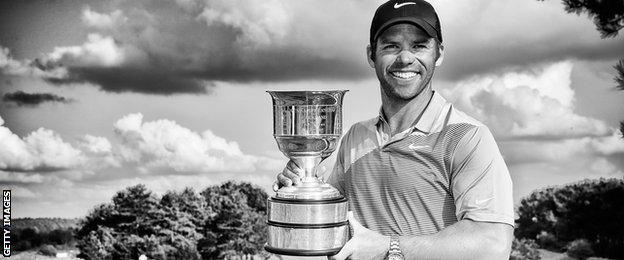 Paul Casey of England poses with the trophy after winning the KLM Open held at De Kennemer Golf and Country Club on September 14, 2014 in Zandvoort, Netherlands