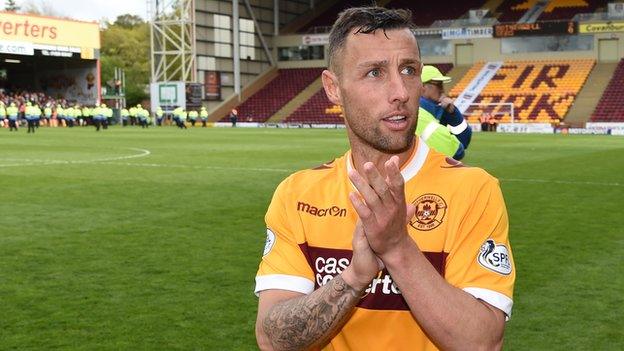 Scott McDonald applauds the Motherwell fans