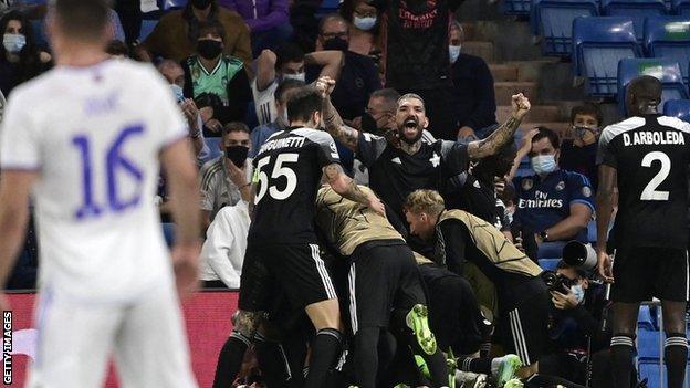 Sheriff Tiraspol player celebrate against Real Madrid