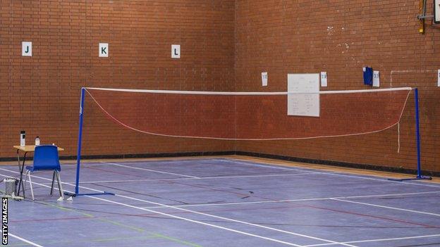 An empty badminton court