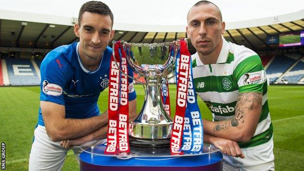 Rangers captain Lee Wallace with Celtic counterpart Scott Brown