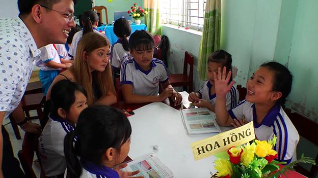 Florence Halstead from the University of Hull in a classroom in Vietnam