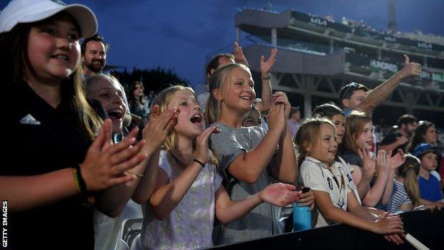 Fans cheering during The Hundred match between Oval Invincibles Women and Manchester Originals