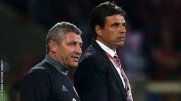 FAW technical director Osian Roberts (L) was interviewed for the Wales job and has assisted previous managers Chris Coleman (R) and Gary Speed