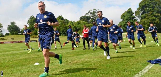 Celtic skipper Scott Brown leads from the front as the Scotland squad are put through their paces