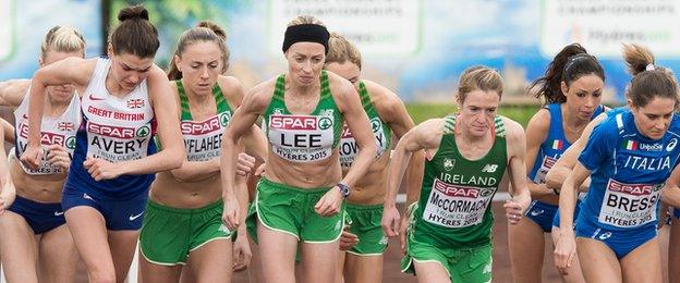 The Ireland team go off together at the start of the women's race in Hyeres