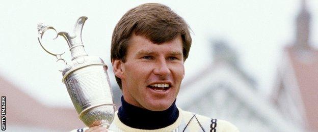 Nick Faldo of England with The Claret Jug the Open Championship trophy after his win by one shot over Paul Azinger and Rodger Davis the 116th Open Championship played at Muirfield on July 19, 1987