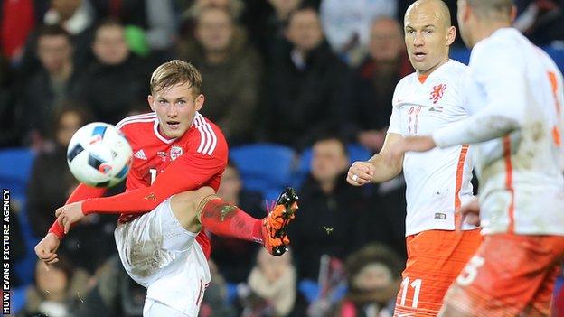 George Williams in action for Wales against Netherlands