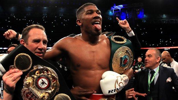 Anthony Joshua celebrates