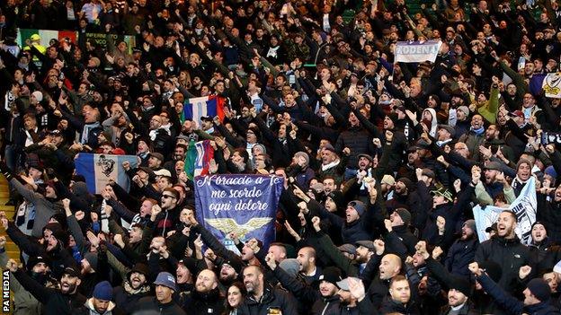 Lazio fans were pictured gesturing inside Celtic Park