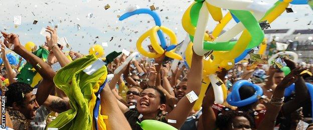 Fans celebrate on Copacabana beach