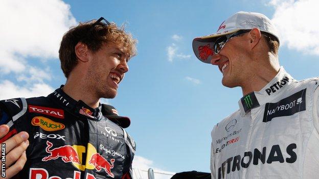 Sebastian Vettel and Michael Schumacher