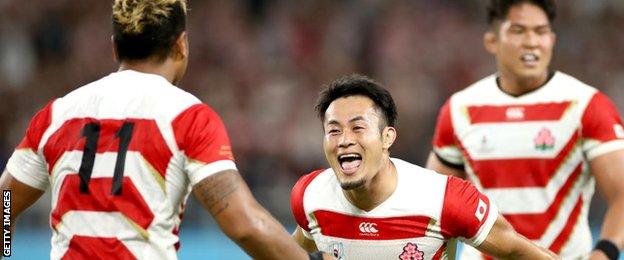 Japan fly-half Yu Tamura (centre) is the tournament top-scorer with 40 points