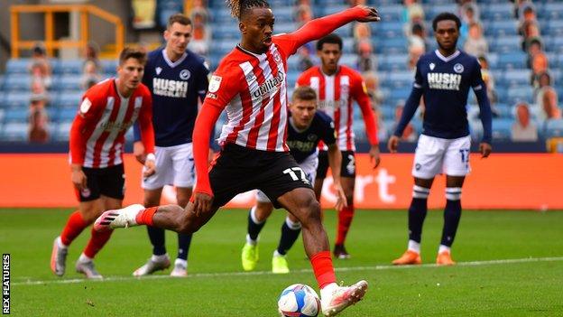 Ivan Toney takes a penalty against Millwall