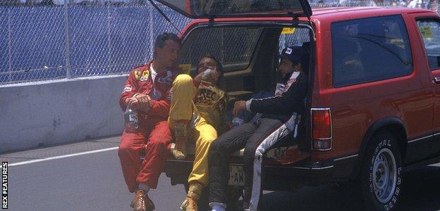 Michele Alberto, Keke Rosberg and Elio De Angelis after the 1984 Dallas Grand Prix