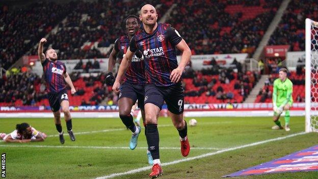 Danny Hylton scored Luton's first in their 2-1 win at Stoke City