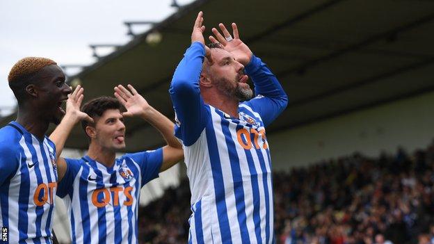 Kris Boyd (right) celebrates his hat-trick for Kilmarnock