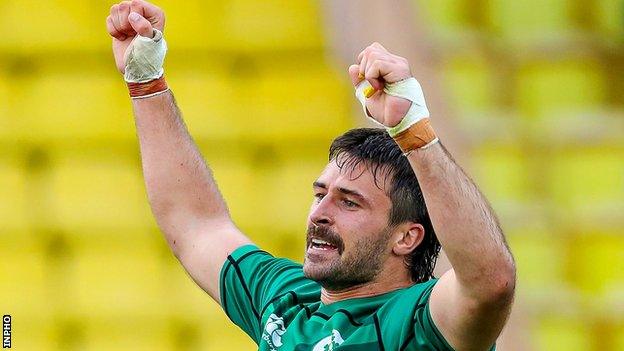 Ireland Sevens stalwart Harry McNulty celebrates his late try in the Monaco final