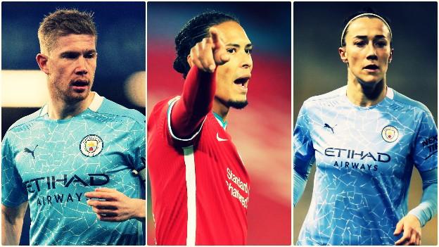 Kevin De Bruyne, Virgil Van Dijk and Lucy Bronze