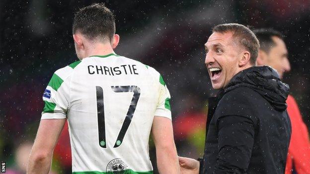 Celtic's Ryan Christie and Brendan Rodgers celebrate