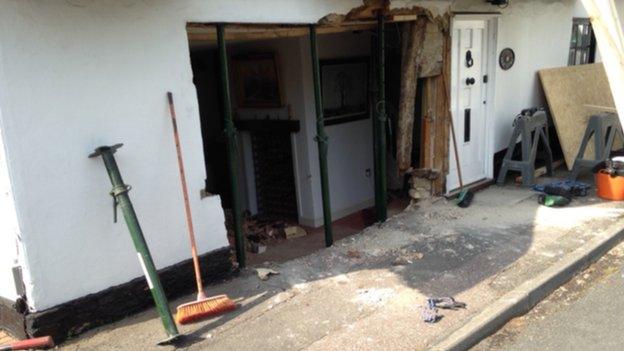 Aftermath of car in house, Church Lane, Milton