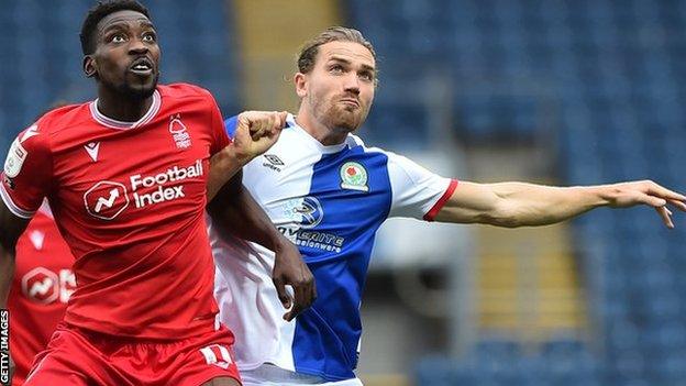 Sam Gallagher (right) in action for Blackburn Rovers against Nottingham Forest