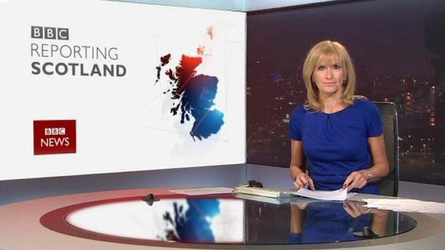 Jackie presenting flagship news programme Reporting Scotland