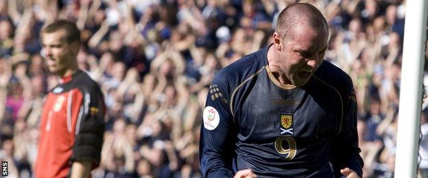 Kris Boyd celebrating scoring for Scotland against Lithuania in 2007