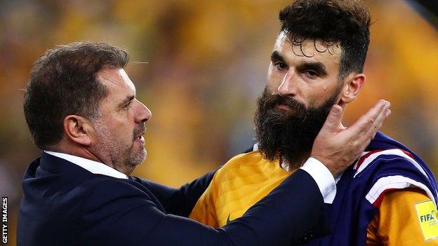 Australia head coach Ange Postecoglou and midfielder Mile Jedinak