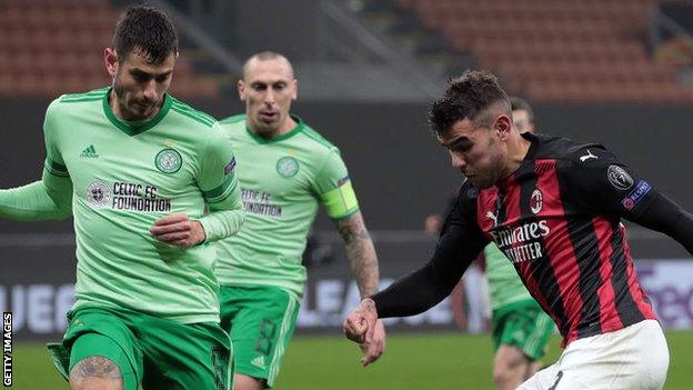 Celtic's Nir Bitton and AC Milan's Theo Hernandez