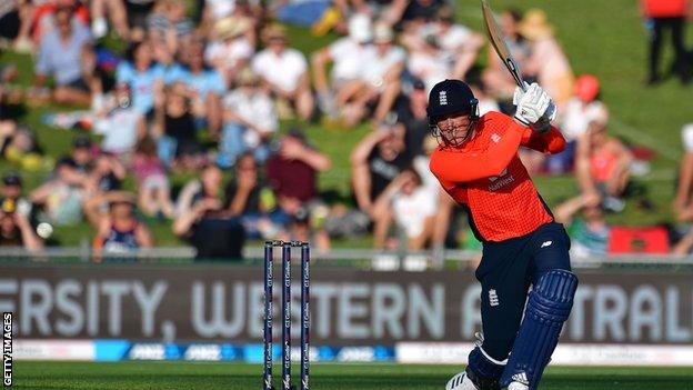 Tom Banton hitting a boundary playing for England in a Twenty20 international against New Zealand