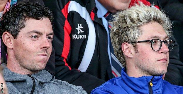 Golfer and Ulster supporter Rory McIlroy watched the match with One Direction star and Leinster fan Niall Horan