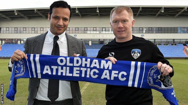 Oldham owner Abdallah Lemsagam at Paul Scholes' unveiling as manager