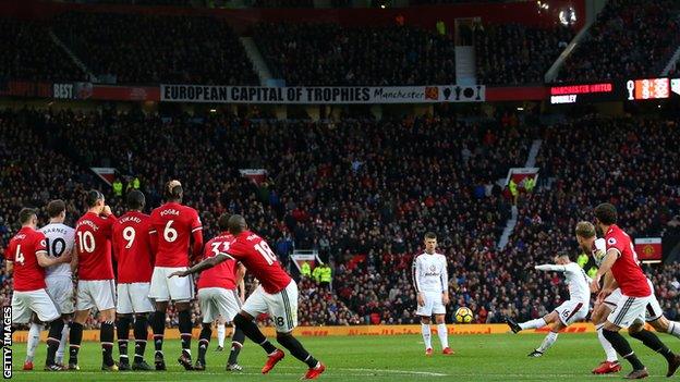 Steven Defour scores for Burnley against Manchester United at Old Trafford