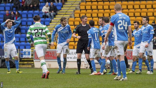 St Johnstone players with referee Craig Thomson