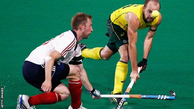 Barry Middleton playing hockey for Britain