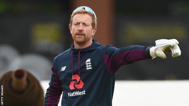 England coach Paul Collingwood directs players during training