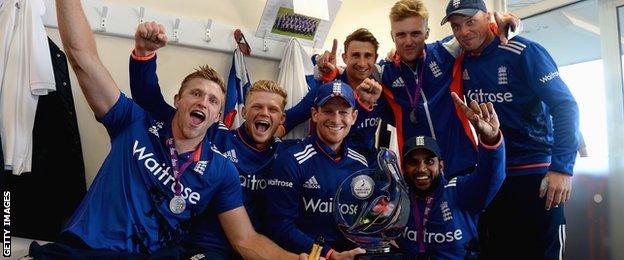 England celebrate after the ODI series win