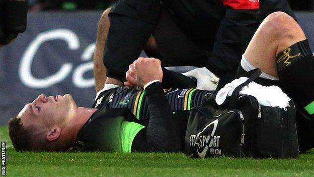 George North lies injured at Franklin's Gardens