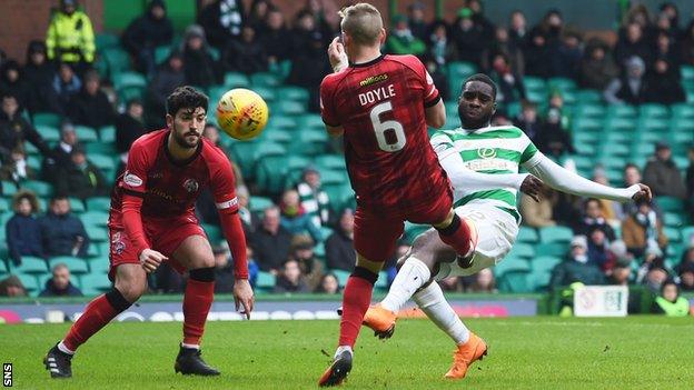 Celtic striker Odsonne Edouard scores against Morton