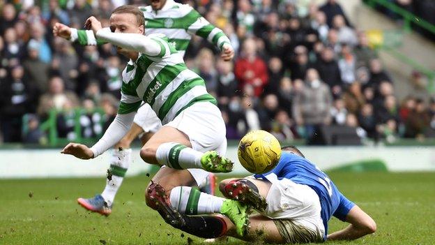 Rangers defender Clint Hill and Celtic striker Leigh Griffiths