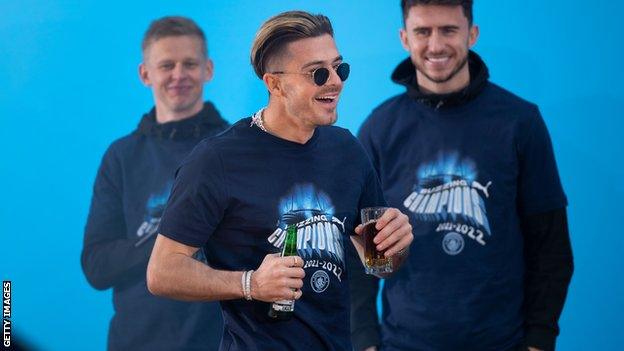 Jack Grealish at Manchester City's trophy parade.